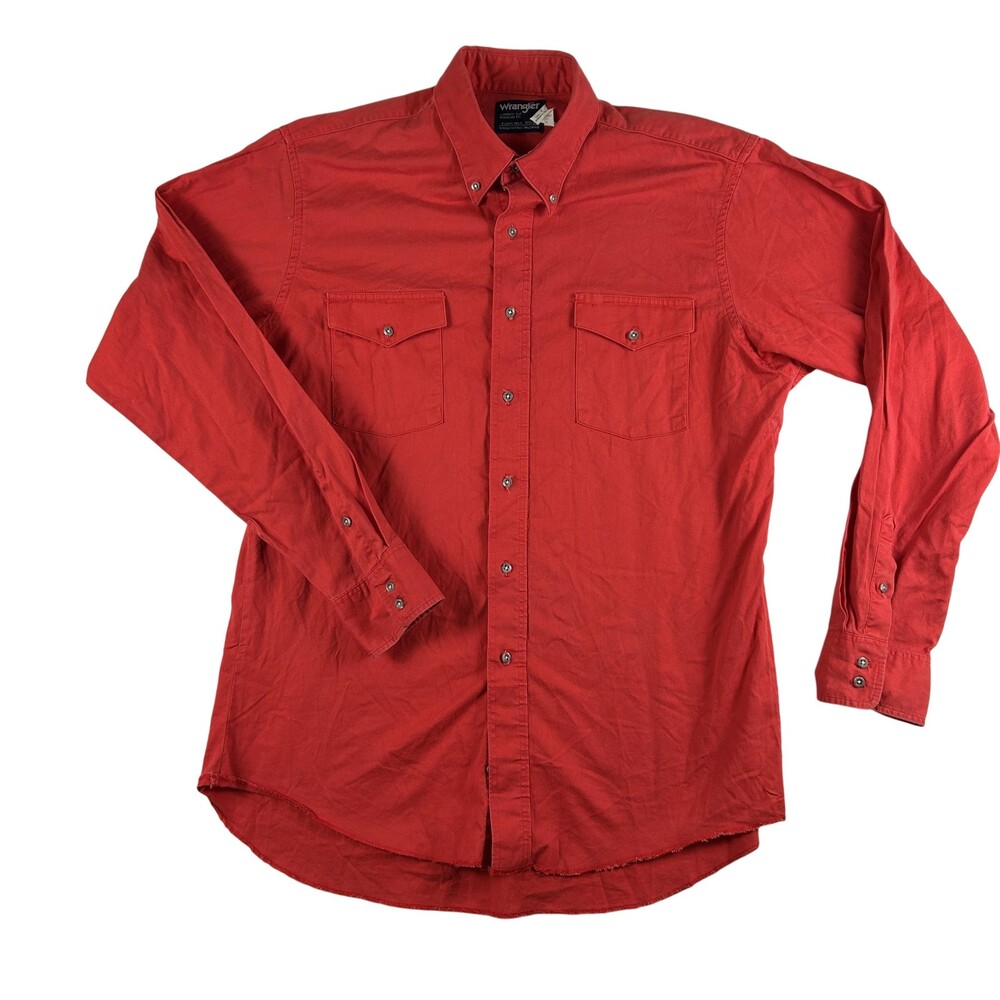 Vintage Wrangler Shirt Mens 16.5x35 Red Cowboy Cut Western Pearl Snap 90s USA